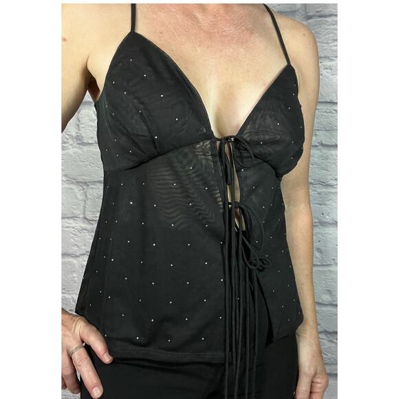 NWT Steve Madden Glam/Rave/GNO Sexy Semi Sheer Mesh Lace Front Blouse - Picture 2 of 7